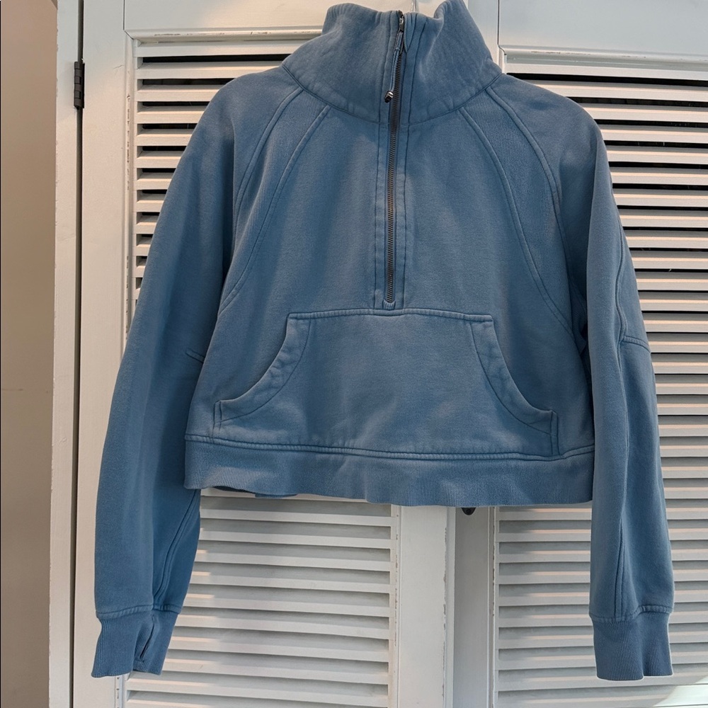 Lululemon Scuba Blue 1/2 zip Cropped Funnel Neck. Size M/L